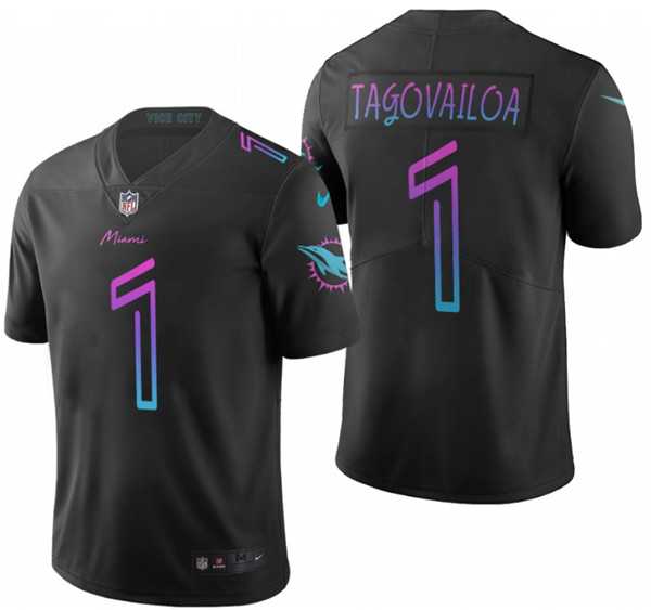 Mens Miami Dolphins #1 Tua Tagovailoa black vapor Limited Stitched Jersey Dyin